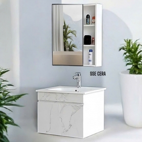 Tủ Lavabo Nhựa PVC Vân Đá Trắng Tủ Gương Trên 18