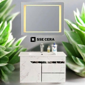 Tủ Lavabo Nhựa PVC Vân Đá Trắng Gương Led Cảm Ứng 11