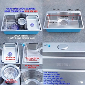 Chậu Chén Đa Năng Inox 304 Xịn  CC-X1 (75*46cm)