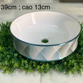CHẬU LAVABO ĐỂ BÀN HỌA TIẾT XANH NHỦ CLVB-X2