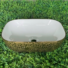 CHẬU LAVABO HÌNH CHỮ NHẬT HỌA TIẾT VÀNG CLB-V6