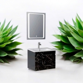Tủ Lavabo Nhựa PVC Vân Đá Đen Gương Led Cảm Ứng 09