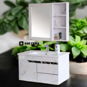 Tủ Lavabo Nhựa PVC Vân Đá Trắng Gương Led Cảm Ứng 16