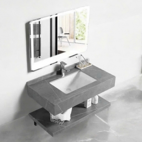 Chậu Lavabo 2 Tầng Rửa Mặt Đá Nhân Tạo Kèm Gương Đèn LED – BĐ 57X