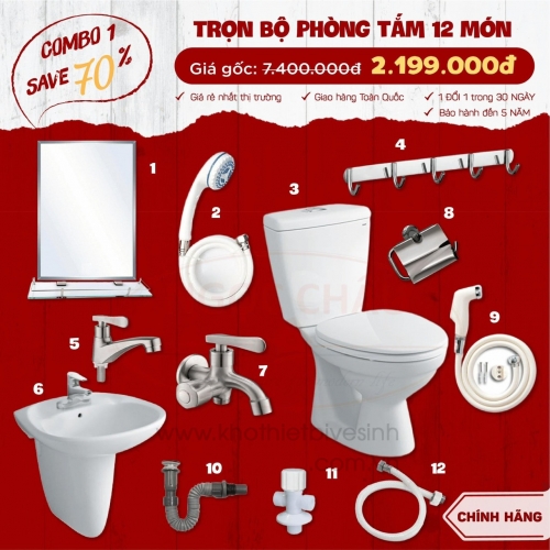 COMBO 01 Thiết Bị Vệ Sinh 12 Sản Phẩm