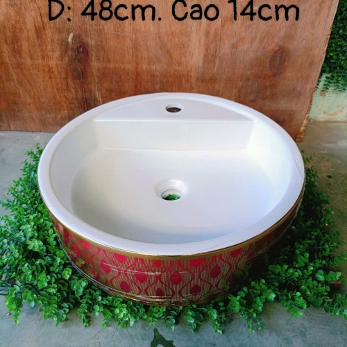CHẬU LAVABO ĐỂ BÀN HỌA TIẾT VIỀN ĐỎ CLB-Đ1