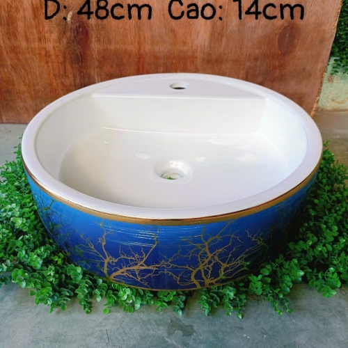 CHẬU LAVABO ĐỂ BÀN HỌA TIẾT XANH CLB-X1