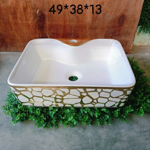 LAVABO ĐẶT HỌA TIẾT VÂNG GỐM  LVB-V2