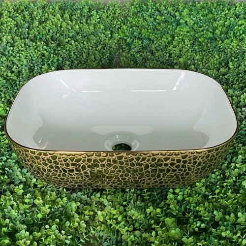 CHẬU LAVABO HÌNH CHỮ NHẬT HỌA TIẾT VÀNG CLB-V6