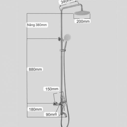 Sen Cây Tắm Tròn Inox 304 Nóng Lạnh SSE09