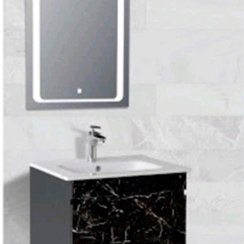 Tủ Lavabo Nhựa PVC Vân Đá Đen Gương Led Cảm Ứng 09