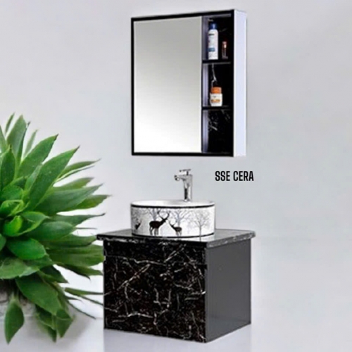 Tủ Lavabo Nhựa PVC Vân Đá Đen Tủ Gương Trên 19
