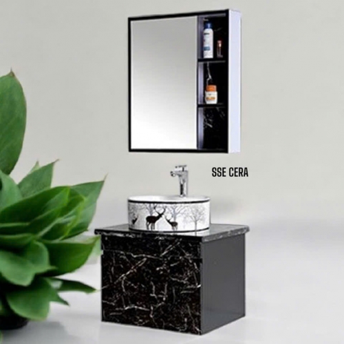 Tủ Lavabo Nhựa PVC Vân Đá Đen Tủ Gương Trên 19