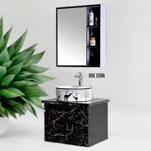Tủ Lavabo Nhựa PVC Vân Đá Đen Tủ Gương Trên 19