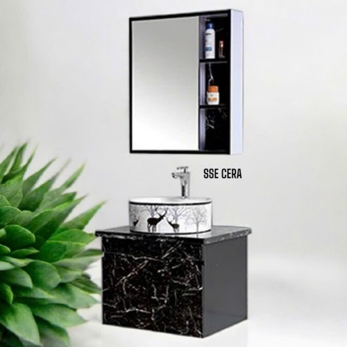 Tủ Lavabo Nhựa PVC Vân Đá Đen Tủ Gương Trên 19