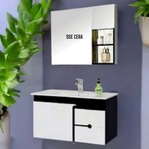 Tủ Lavabo Nhựa PVC Cao Cấp Trắng Đen Sơn Bóng 3K Gương 31