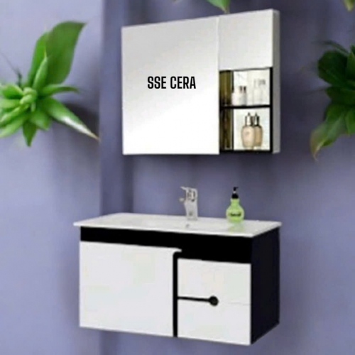 Tủ Lavabo Nhựa PVC Cao Cấp Trắng Đen Sơn Bóng 3K Gương 31