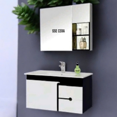 Tủ Lavabo Nhựa PVC Cao Cấp Trắng Đen Sơn Bóng 3K Gương 31
