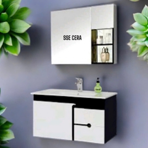 Tủ Lavabo Nhựa PVC Cao Cấp Trắng Đen Sơn Bóng 3K Gương 31