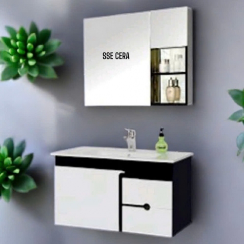 Tủ Lavabo Nhựa PVC Cao Cấp Trắng Đen Sơn Bóng 3K Gương 31