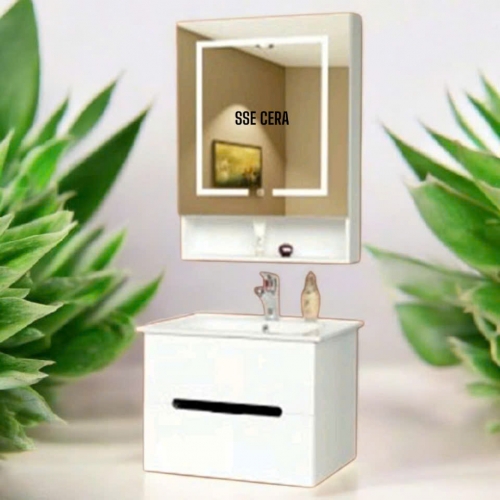 Tủ Lavabo Nhựa PVC Cao Cấp Trắng Sơn Bóng 3K Gương Led 34