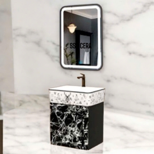 Tủ Lavabo Nhựa PVC Cao Cấp Vân Đá Gương Led Khung Inox 36