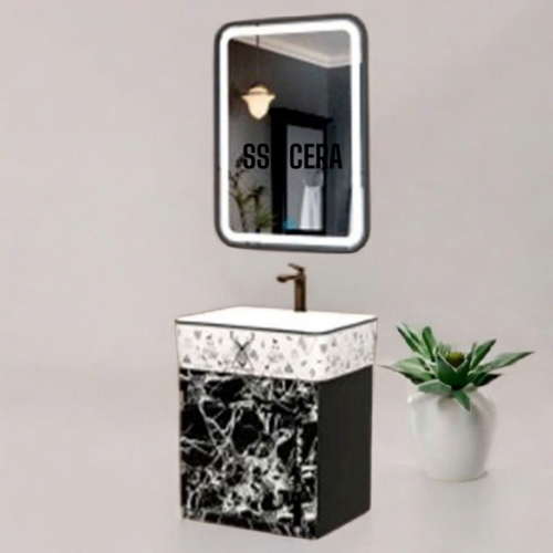 Tủ Lavabo Nhựa PVC Cao Cấp Vân Đá Gương Led Khung Inox 36