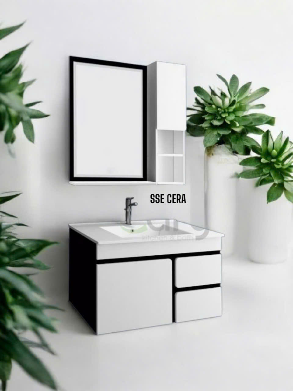 Tủ Lavabo Nhựa PVC Sơn Bóng 3K Cao Cấp Gương Trên 25